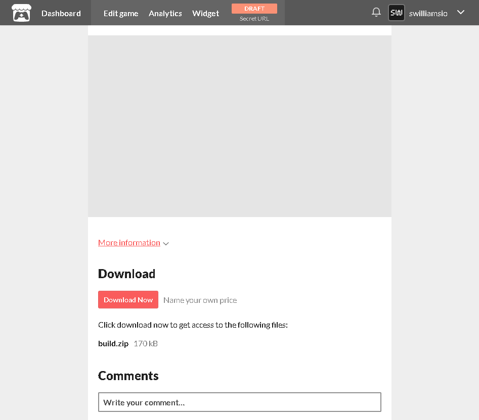 An itch.io draft game page.